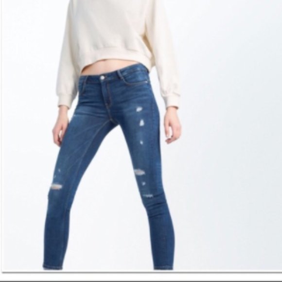 Zara Womans Skinny Jeans Distressed Medium Wash - Picture 3 of 12